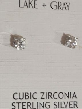 Sterling Silver Cubic Zirconia Stud Earrings - Clear